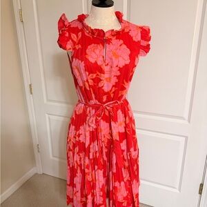 Olivaceous Red and Pink Floral Midi Dress
